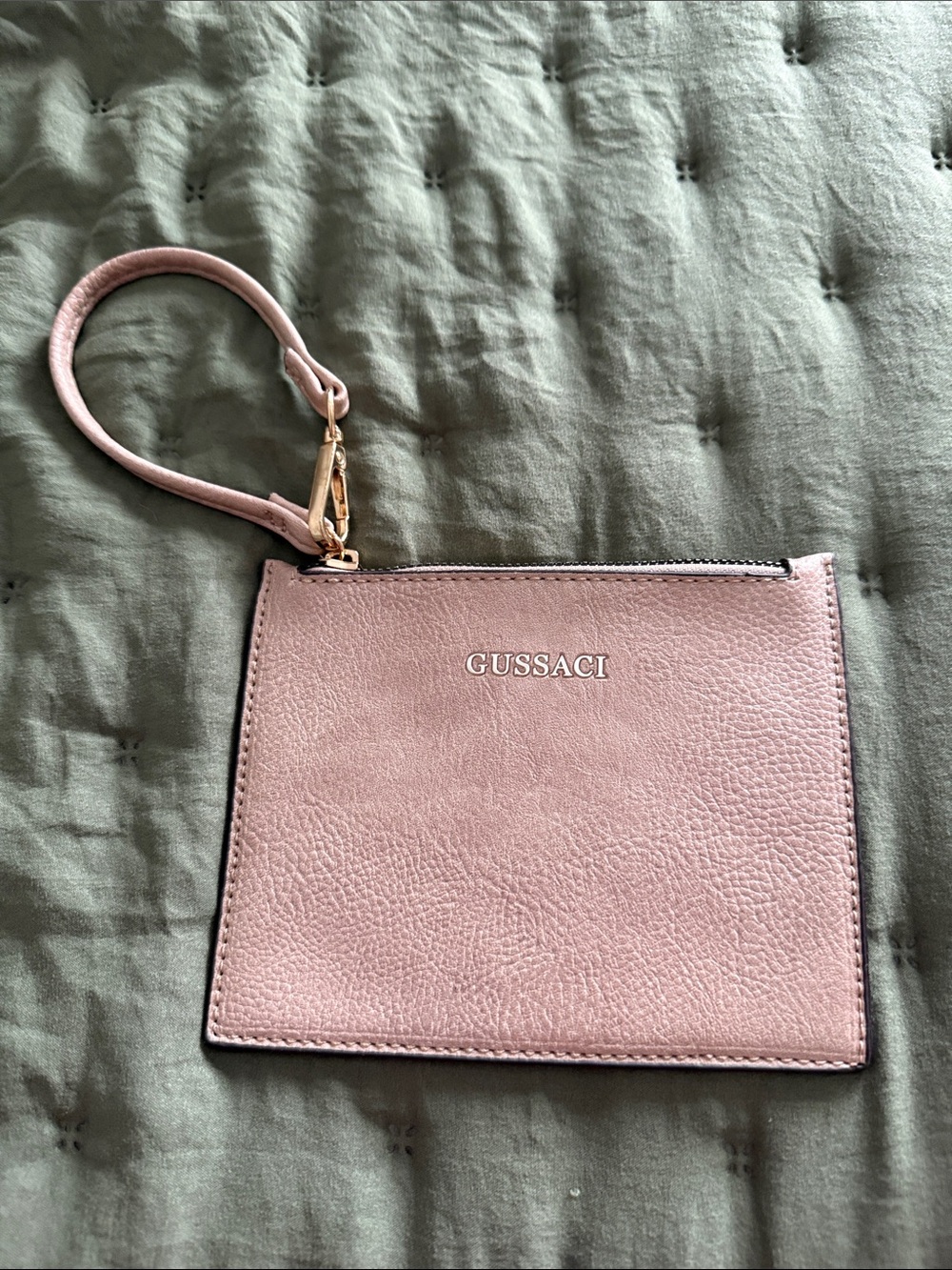 GUSSACI Blush Pink Faux Leather Wristlet Clutch Zip Pouch